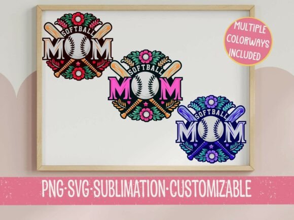 Softball Mom Floral SVG PNG: Graphics for T-Shirt Designs